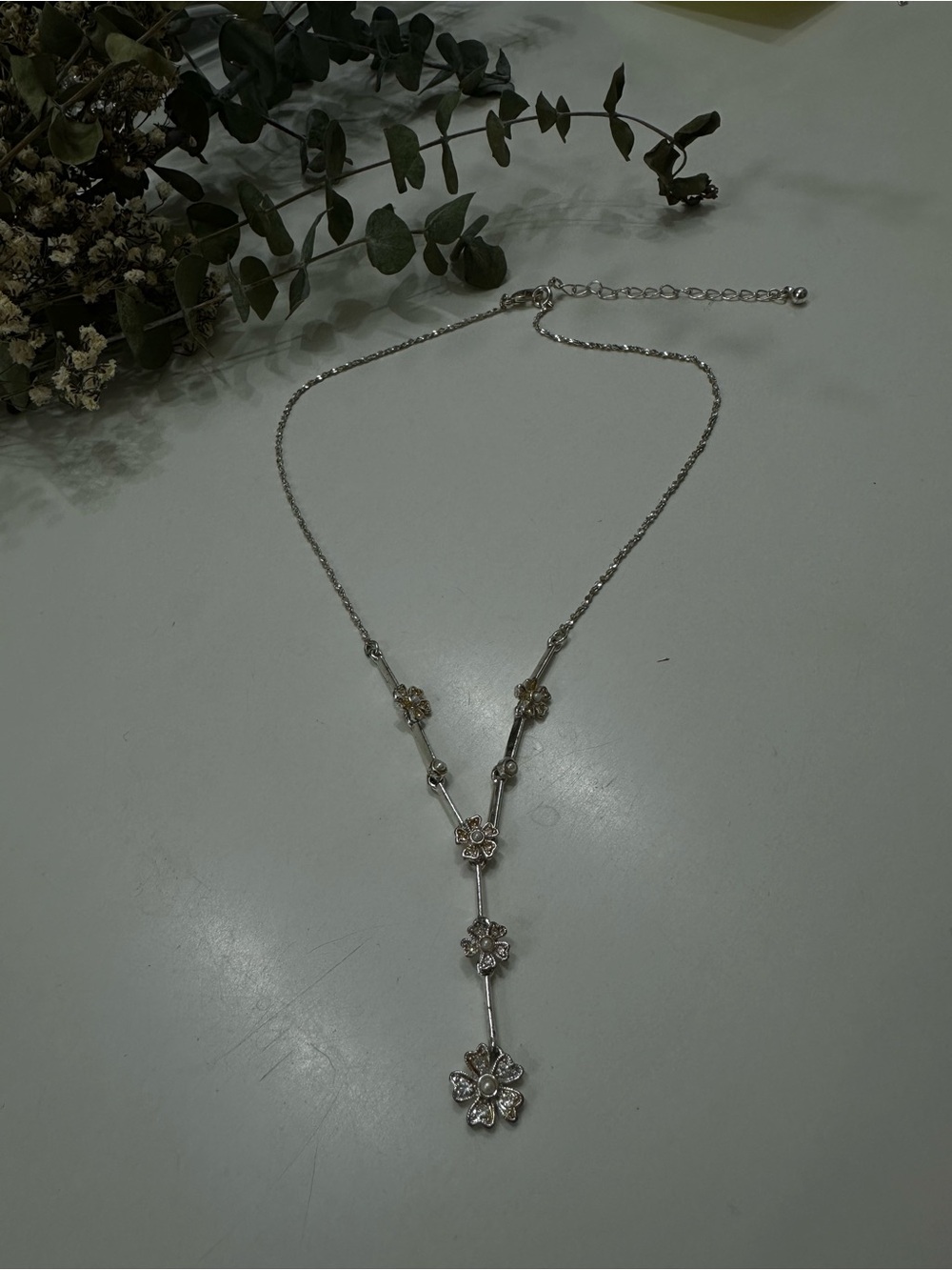 Silver Floral Drop Necklace - Women Jewelry